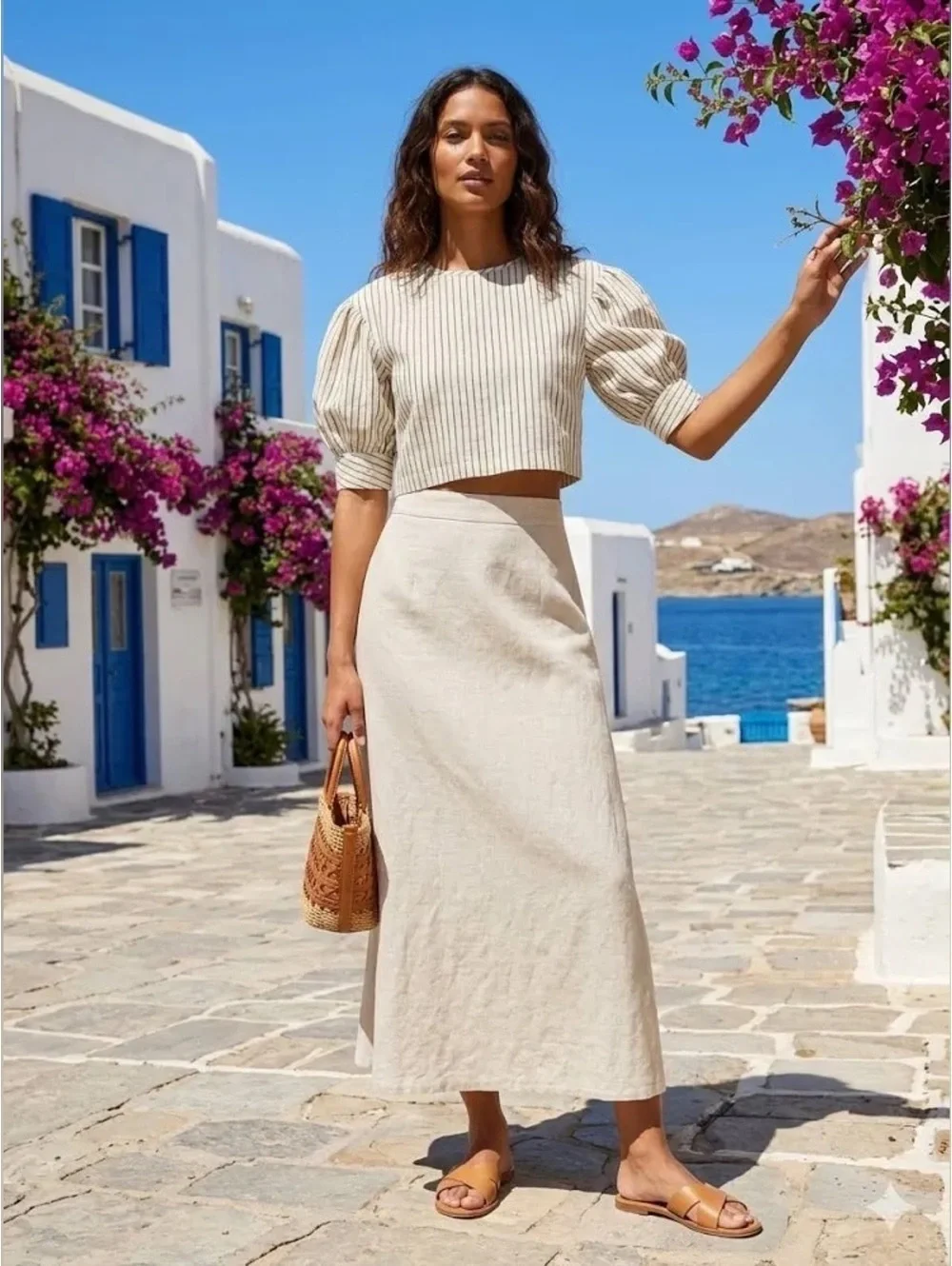 Tuckernuck Blue Linen Stripe Puff Sleeve Edie Top